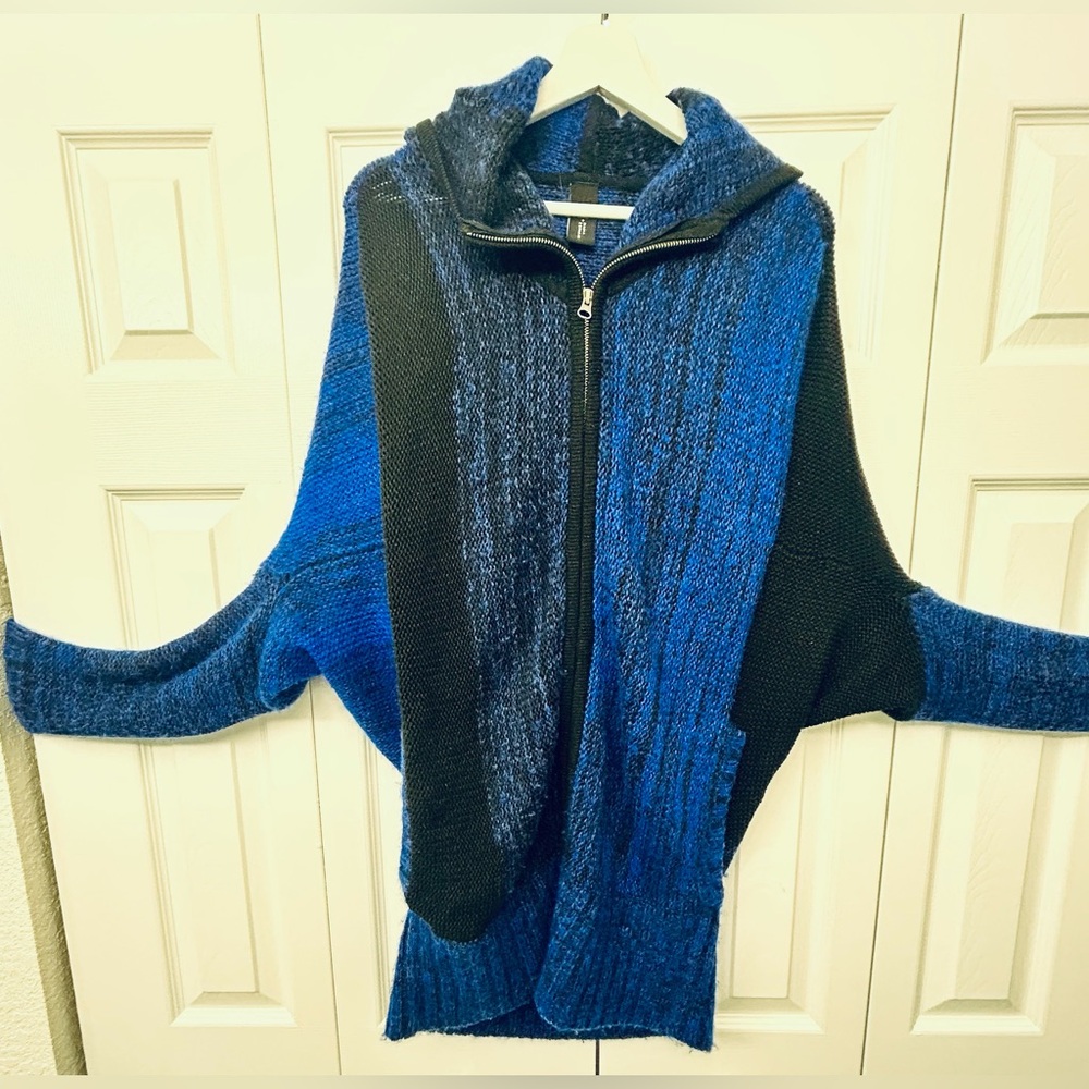 Zero + Maria Cornejo designer Blue and Black Knit Zip-Up hoodie Sweater